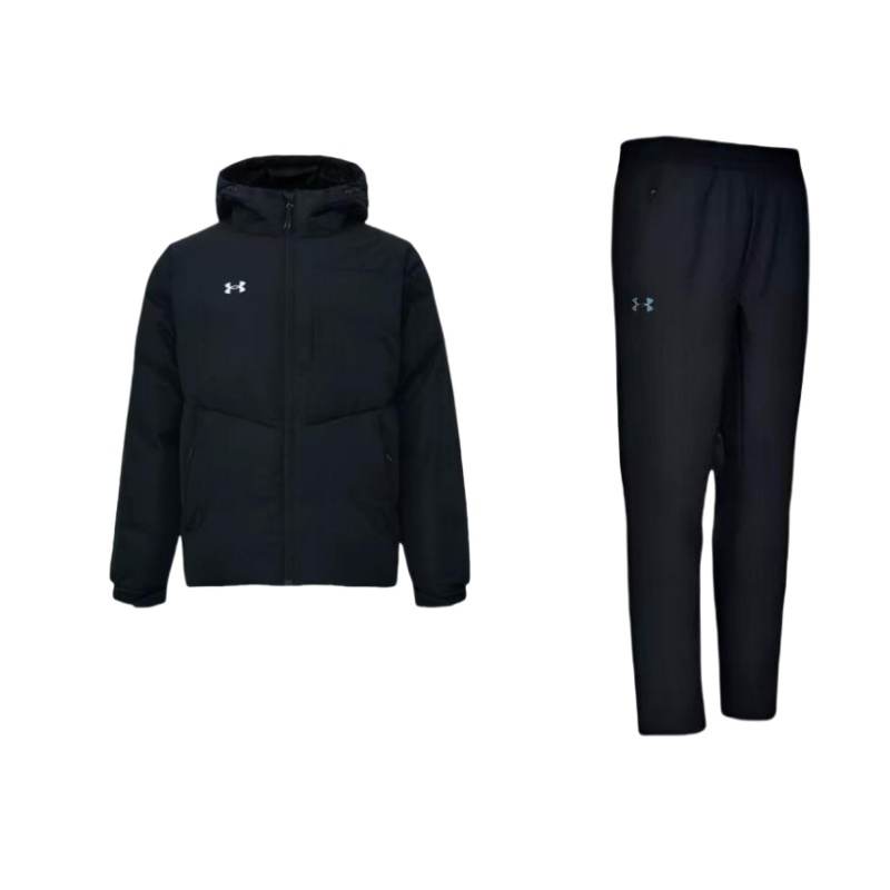 Under Armour Solid Color Logo Hooded Outdoor Thermal Jackets & Coats Fleece Lined Elastic Pants Casual Sportswear Men's