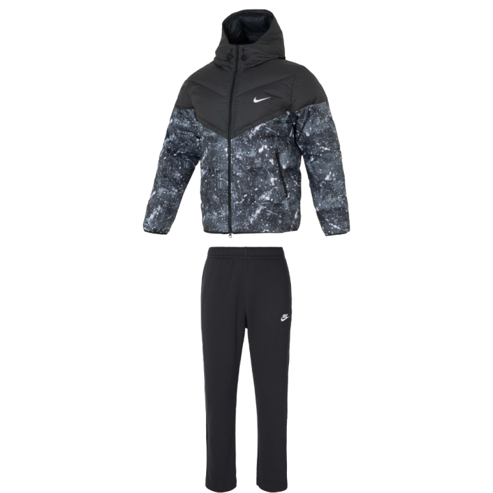 Nike Nike Hooded Thermal Windproof Coat Minimalist Style Comfortable Fleece Lined Pants Casual Sportswear Men's Black