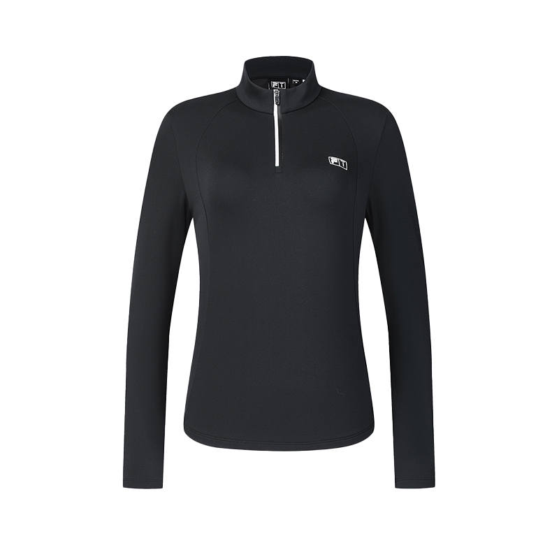 FILA Golf Versatile Stand Collar Half Zip Fleece Lined Long Sleeved T Shirt Women's Pitch Black