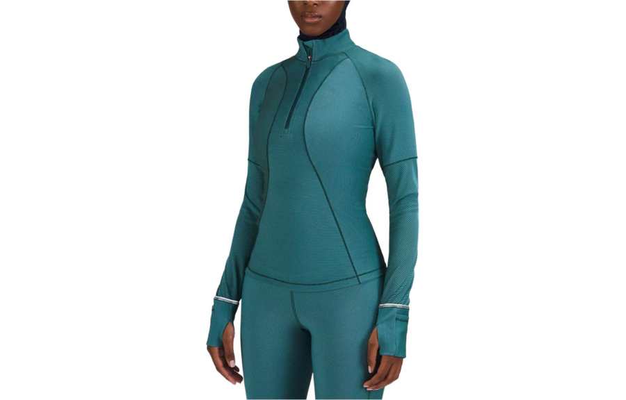 Lululemon Two Tone Ribbed Running Half Zip Jackets & Coats Women's Cool Blue
