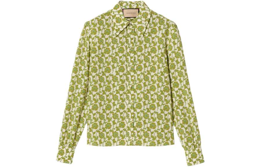 GUCCI Shirts Women's Green Pointed Collar Moderate Shirt