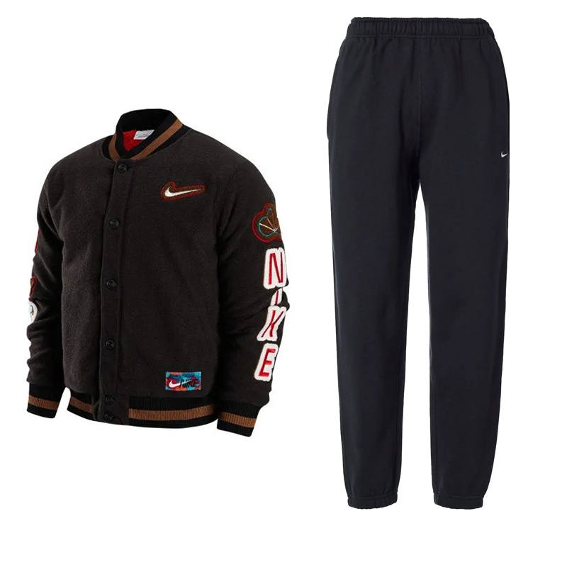 Nike Nike Single Breasted Fleece Lined Baseball Collar Jackets & Coats Solid Color Warm Fleece Pants Casual Sportswear Men's