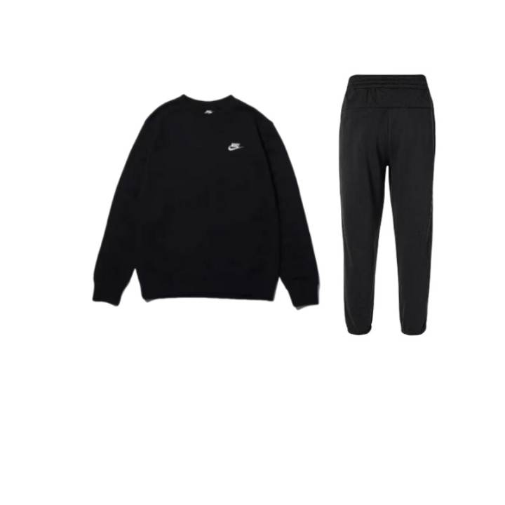 Nike Nike Logo Crew Neck Thickened And Fleece Lined Long Sleeved Elastic Cuff Pants Casual Sportswear Unisex Black