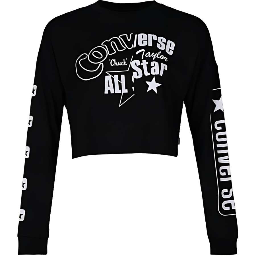 Converse T Shirts Women's Black Crew Neck Moderate