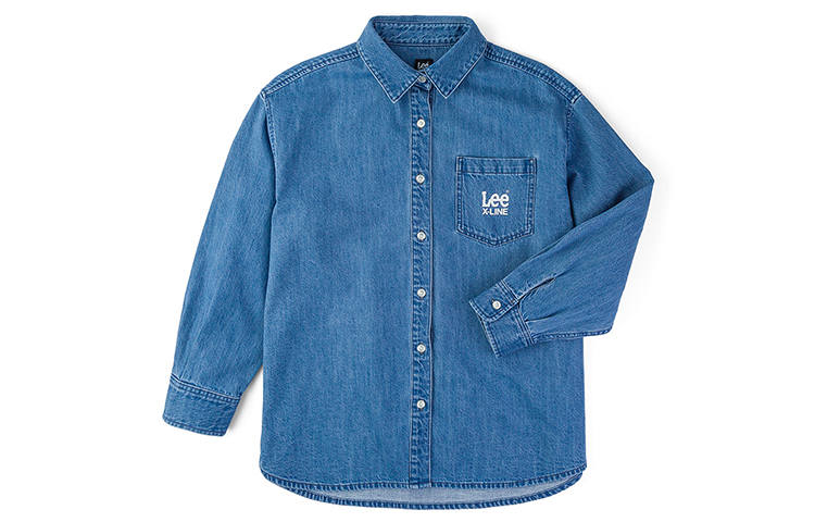 Lee Lee Shirts Women's Medium Light Blue Lapel Moderate Denim