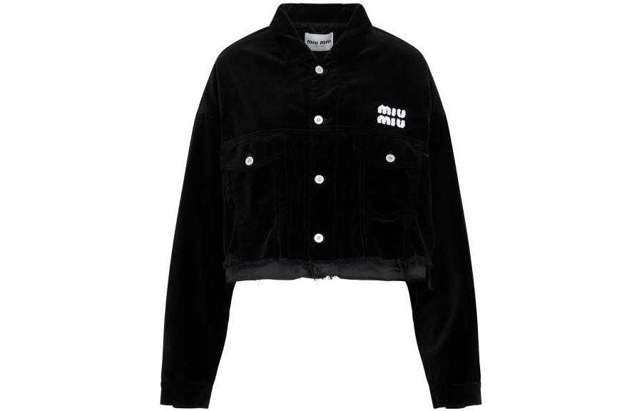 MIU MIU 【Previous Season】logo-embroidered velvet cropped jacket