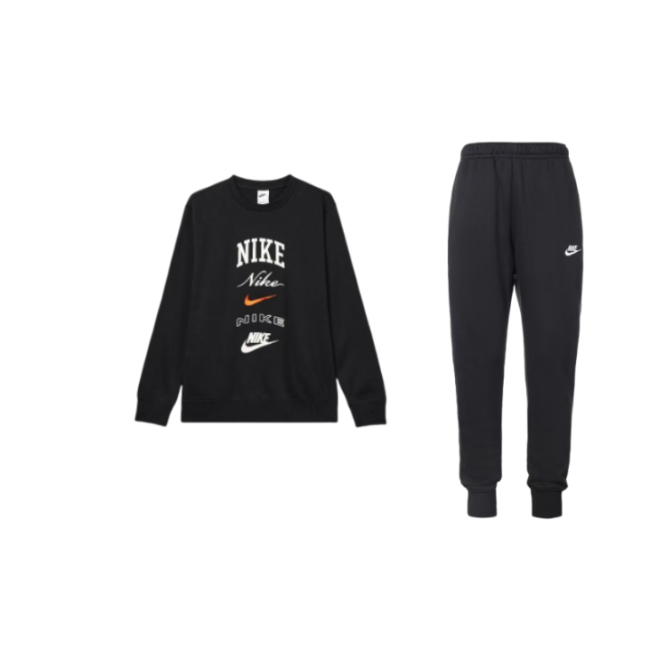 Nike Nike Club Fleece Letter Print Pattern Fleece Lined Crew Neck Pullover Sweatshirt With Elastic Cuff Knitted Fabric Pants