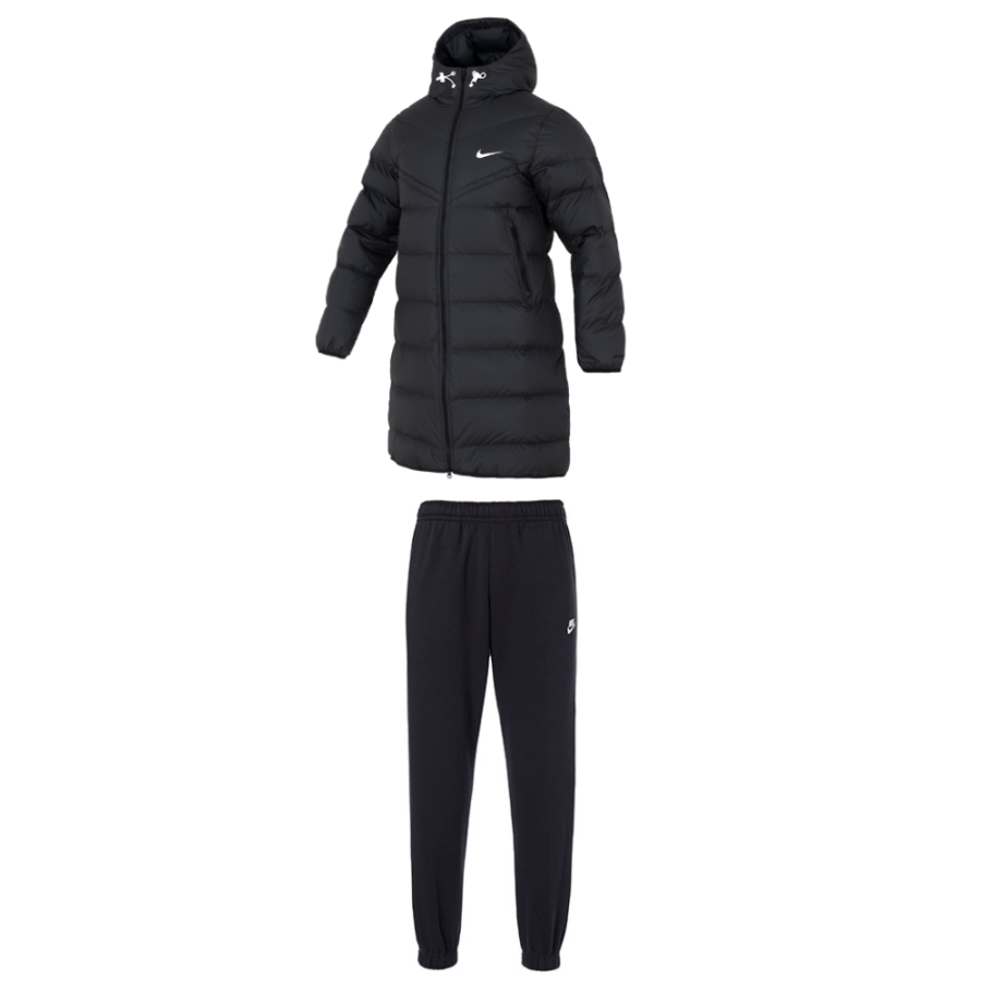 Nike Nike Hooded Mid Length Thermal Top Comfortable Fleece Lined Elastic Cuff Pants Casual Sportswear Men's Black