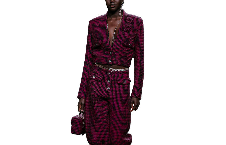 CHANEL Jackets Women's Peach Red V Neck Moderate Chanel Inspired