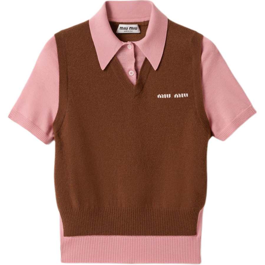 MIU MIU Cashmere Wool Polo Sweater Tobacco/Pink