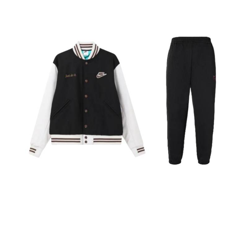 Nike Nike Multicolor Letter Logo Thermal Long Sleeved Baseball Jacket With Elastic Fleece Lined Pants Casual Sportswear