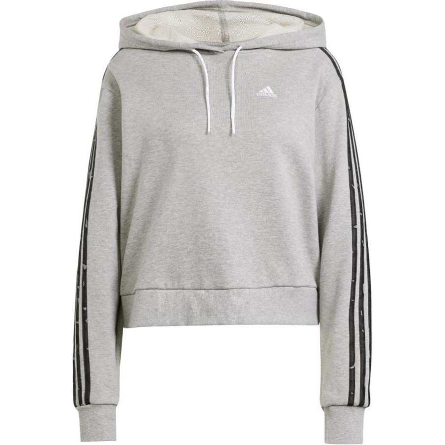 Adidas Adidas Essentials 3 Stripes Animal Print Relaxed Hoodie Sweatshirt Women's Gray