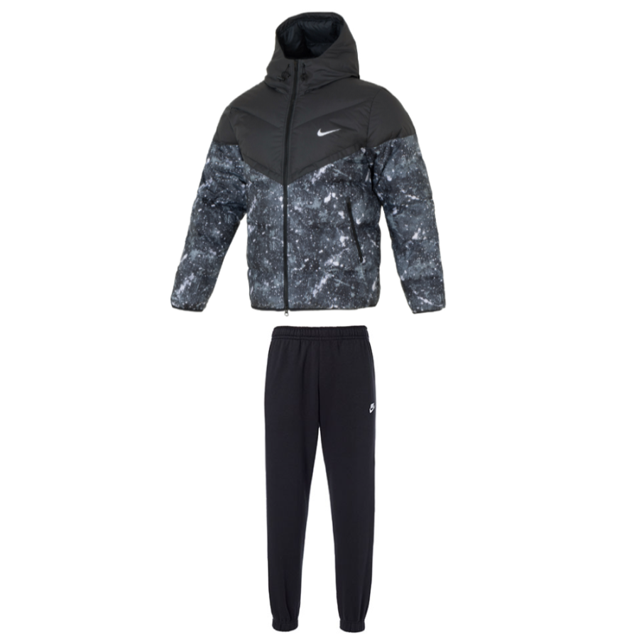 Nike Nike Gradient Hooded Zippers Long Sleeved Top Thermal Comfortable Fleece Lined Pants Casual Sportswear Men's Black