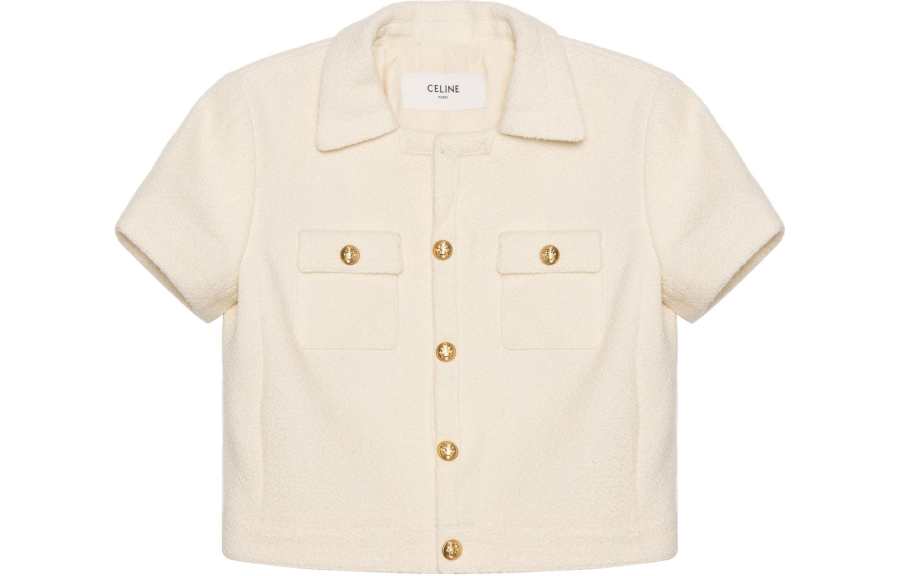 CELINE Jackets Women's Pink Chalk White Shirt Collar Moderate Other