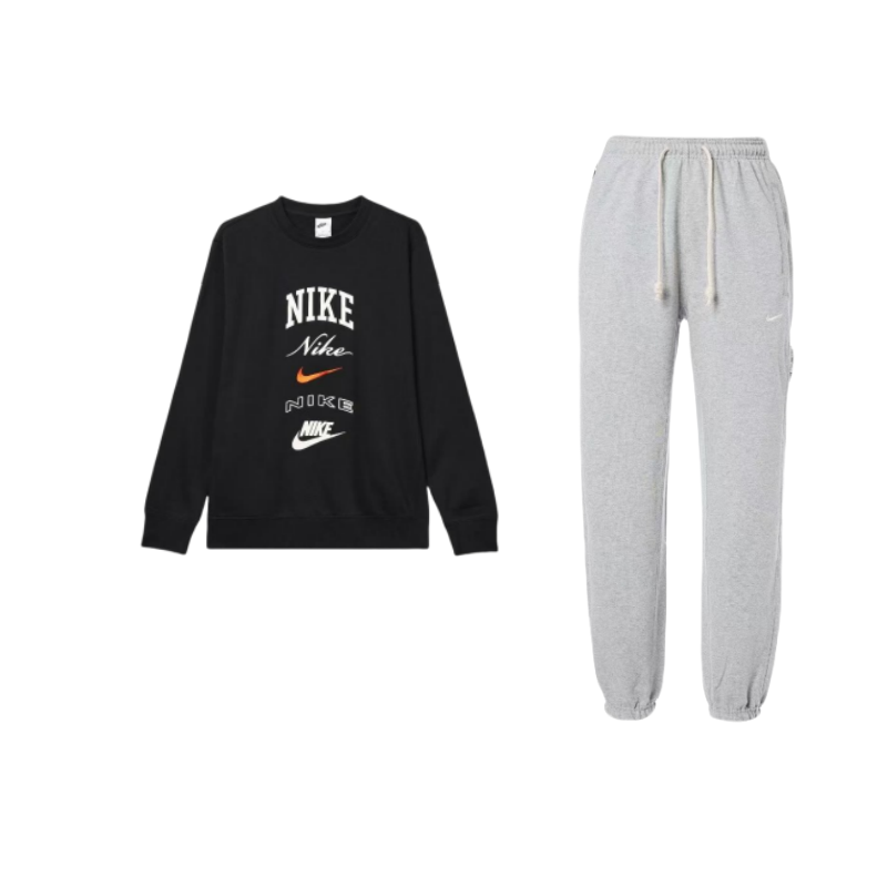 Nike Nike Club Fleece Letter Print Crew Neck Fleece Lined Long Sleeved Top Quick Dry Basketball Lace Up Pants