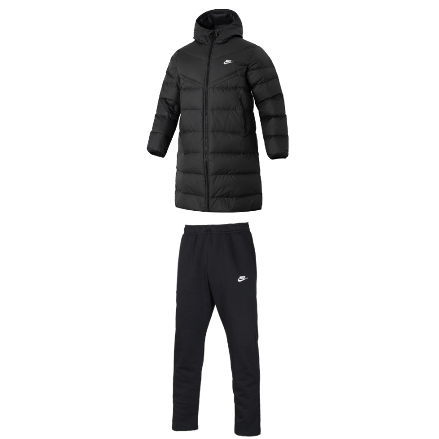 Nike Nike Hooded Thermal Mid Length Coat Minimalist Style Straight Fit Fleece Lined Pants Casual Sportswear Men's Black