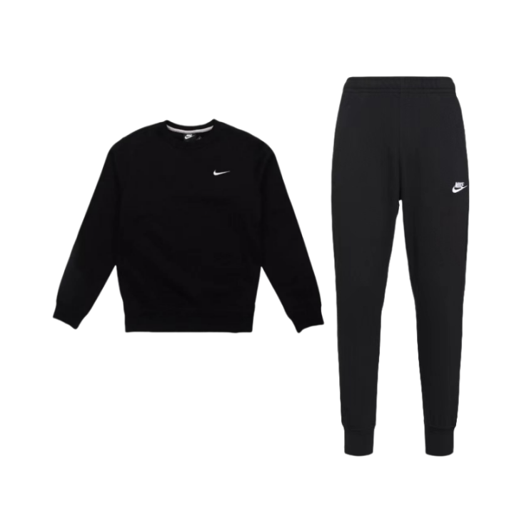 Nike Nike Solid Color Fleece Lined Thermal Pullover Shirt With Cuffed Hem Pants Casual Sportswear Men's Black