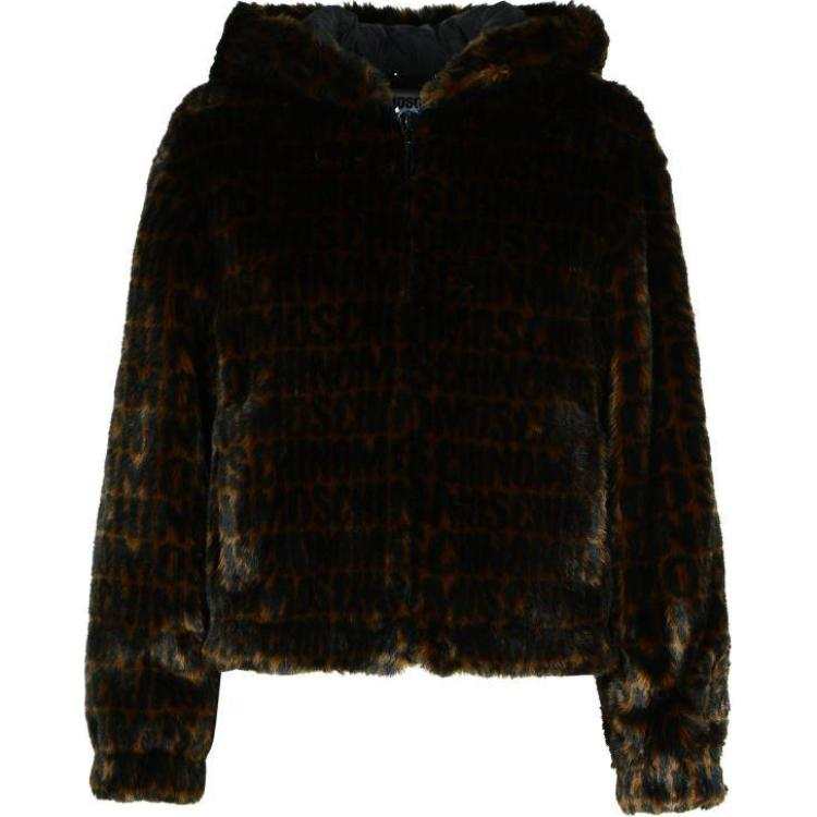 MOSCHINO Zip Up Faux Fur Hooded Coat