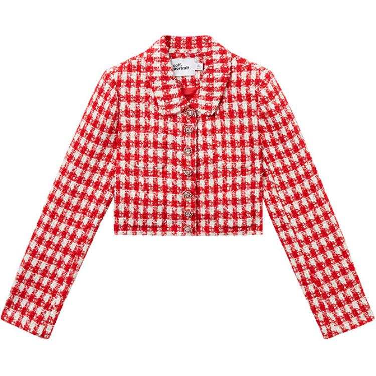 Self-portrait Self portrait Jacket Women's Red And Pink Plaid