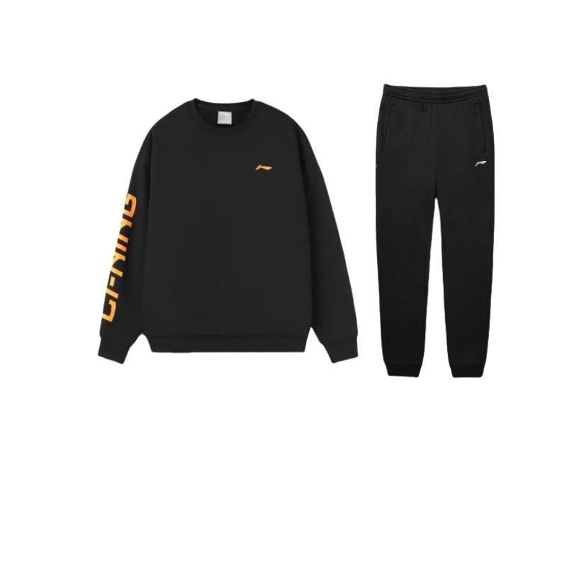 Li-Ning Li Ning Training Series Logo Print Thermal Fleece Lined Loose Fit Crew Neck Pullover Casual Sportswear Unisex Black