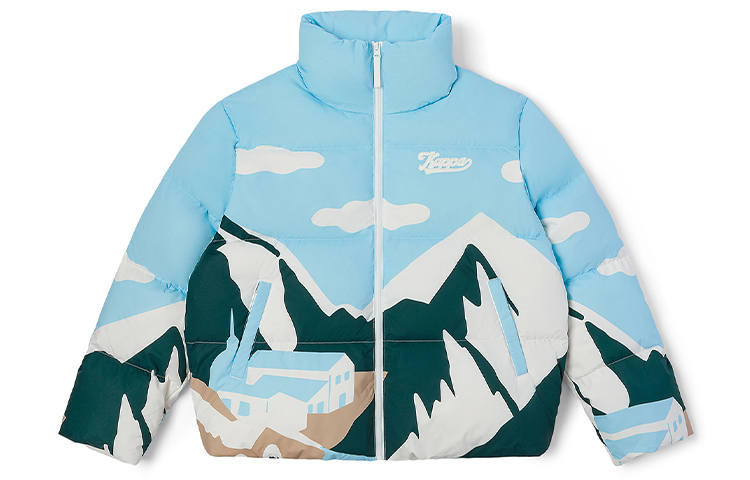 Kappa Down Jackets Women's Forget Me Not Blue Print 8643P Stand Collar Moderate Puffer Jacket