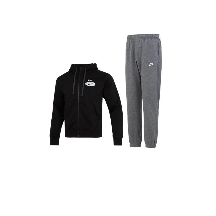 Nike Nike Sportswear Brushed Zippers Fleece Lined Hoodie Thermal Solid Color Elastic Long Pants Casual Sportswear Men's
