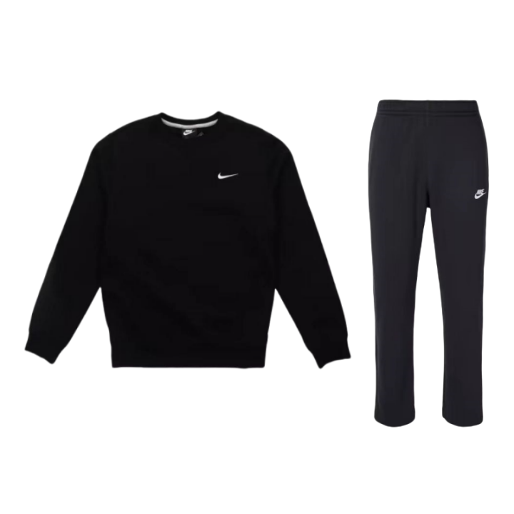 Nike Nike Brand Logo Fleece Lined Thermal Pullover Sweatshirt Knitted Fabric Pants Casual Sportswear Unisex Black