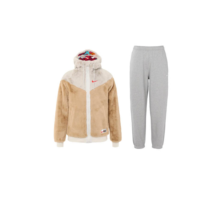 Nike Nike Sportswear Windrunner Patchwork Brand Logo Label Hooded Zip Up Jackets Coat Fleece Lined Elastic Cuff Pants