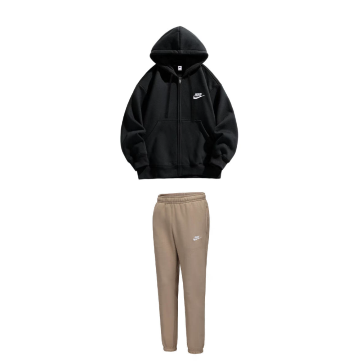 Nike Nike Casual Sportswear Men's Set Black Top+Light Umber Bottom Hooded Moderate