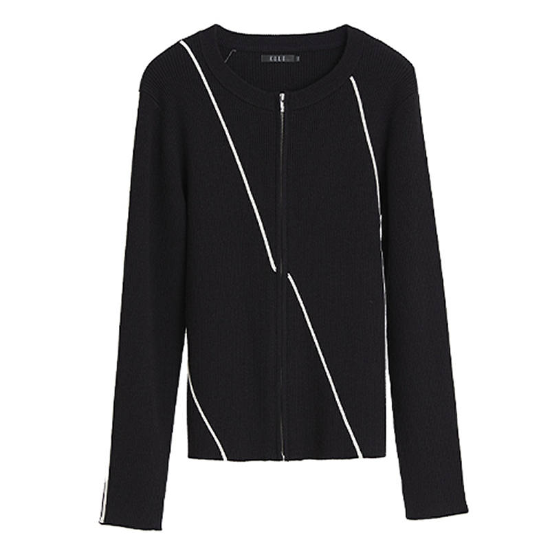 ELLE Knitwear Women's Black Crew Neck Moderate Cardigan