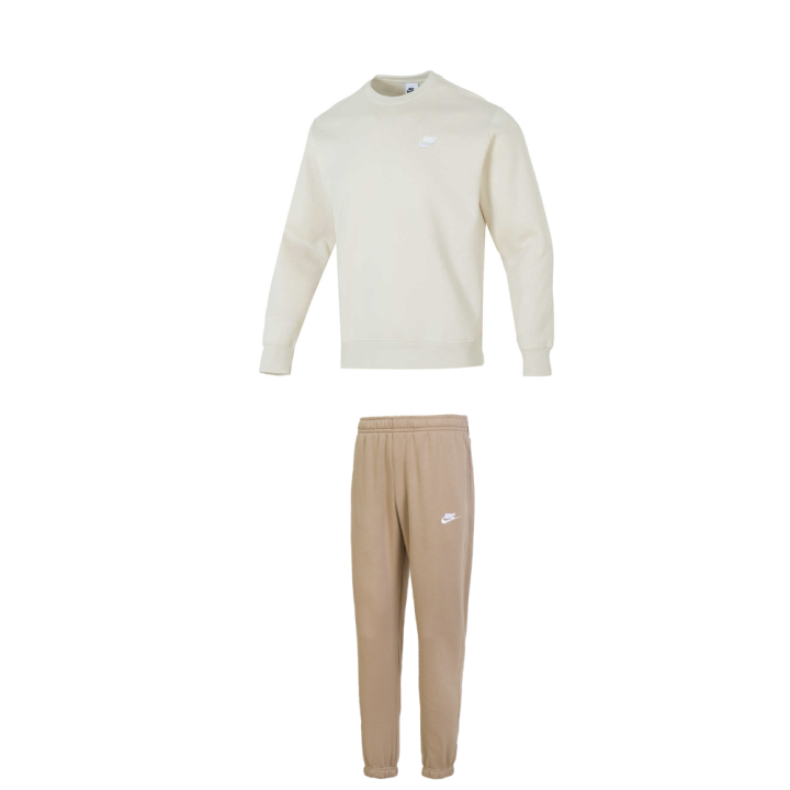 Nike Nike Casual Sportswear Men's Set White Top+Light Umber Bottom Crew Neck Thickened And Fleece Lined