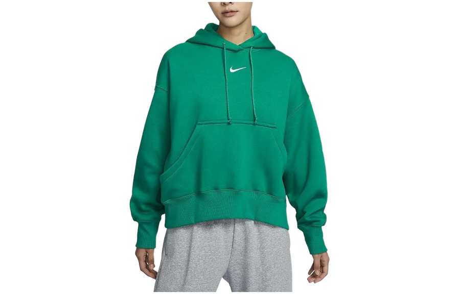 Nike Nike Sportswear Phoenix Fleece Solid Color Hooded Fleece Lined Casual Long Sleeved Sweatshirt Women's Green