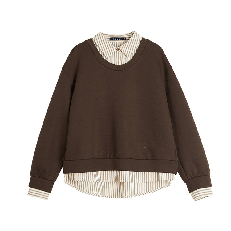 ELLE Sweatshirts Women's Coffee Lapel Moderate Mock Two Piece