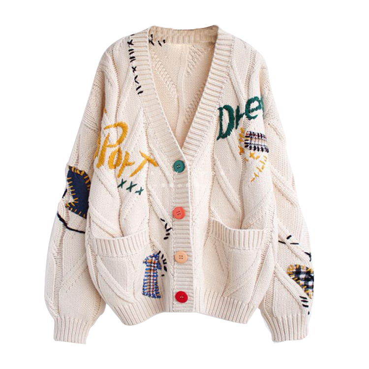 JUFU Knitwear Women's V Neck Moderate Cardigan