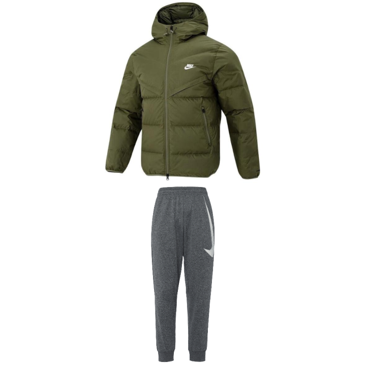 Nike Nike Casual Sportswear Men's Set Army Green Top+Gray Bottom Hooded Moderate
