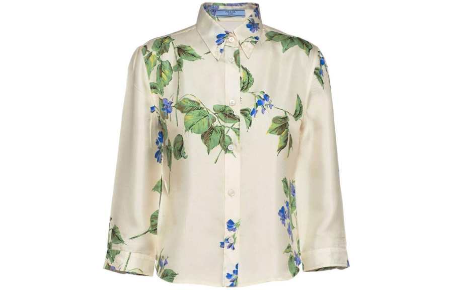 PRADA PRADA Shirts Women's Ivory Pointed Collar Moderate Shirt