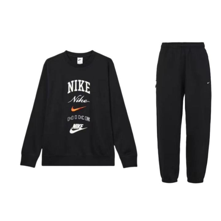 Nike Nike Letter Print Crew Neck Fleece Lined Long Sleeved Sweatshirt With Logo Print And Elastic Knitted Pants