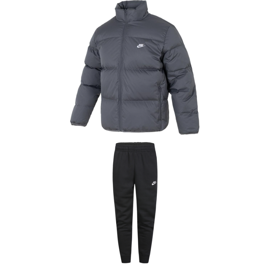 Nike Nike Casual Sportswear Men's Clothing Set Gray Top+Black Pants Stand Collar Moderate