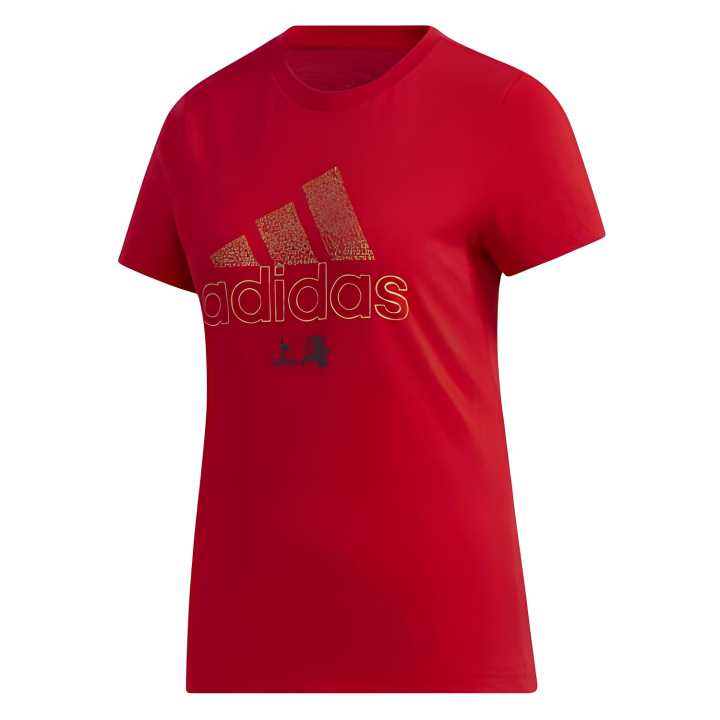 Adidas Adidas T Shirts Women's Red Crew Neck Moderate Straight Fit