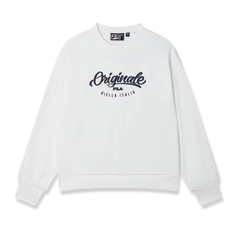 FILA ORIGINALE Letter Print Fashion Knitted Fabric Fleece Lined Pullover Sweatshirt Women's Cloud White