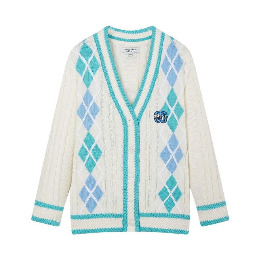 Teenie Weenie Knitwear Women's Ivory White V Neck Moderate Cardigan