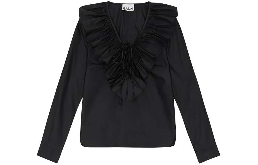 Ganni ruffled organic-cotton blouse