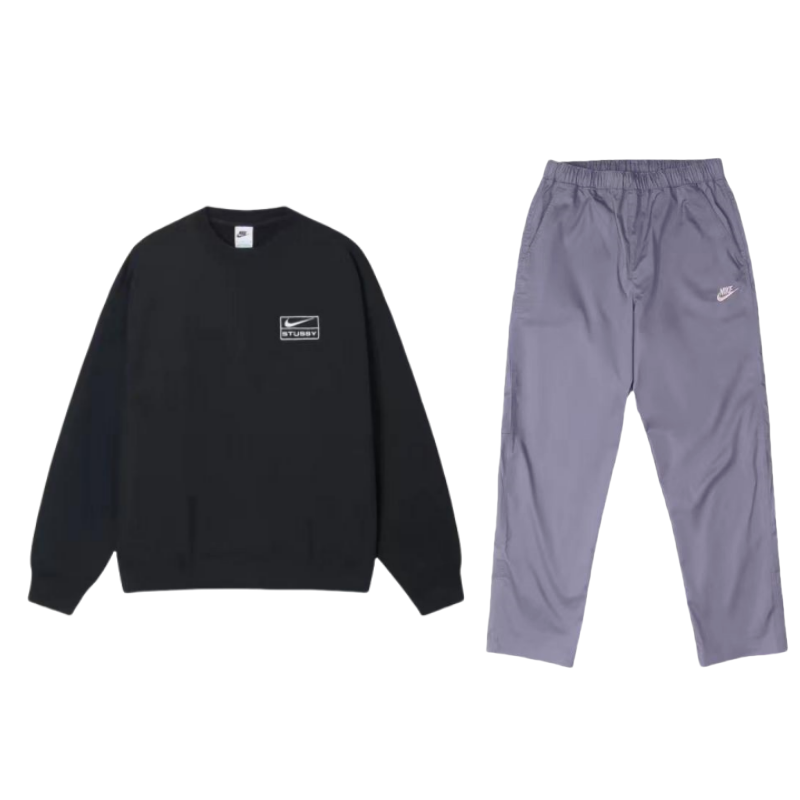Nike Nike x Stussy Logo Print Crew Neck Long Sleeved Fleece Lined Hoodies & Sweatshirts Solid Color Woven Straight Fit Pants