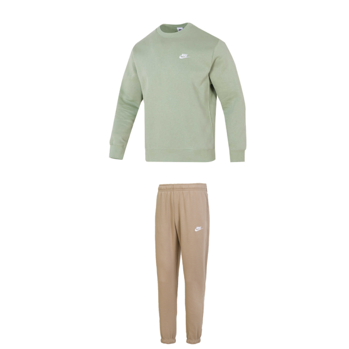 Nike Nike Casual Sportswear Men's Set Green Top+Light Umber Bottom Crew Neck Moderate