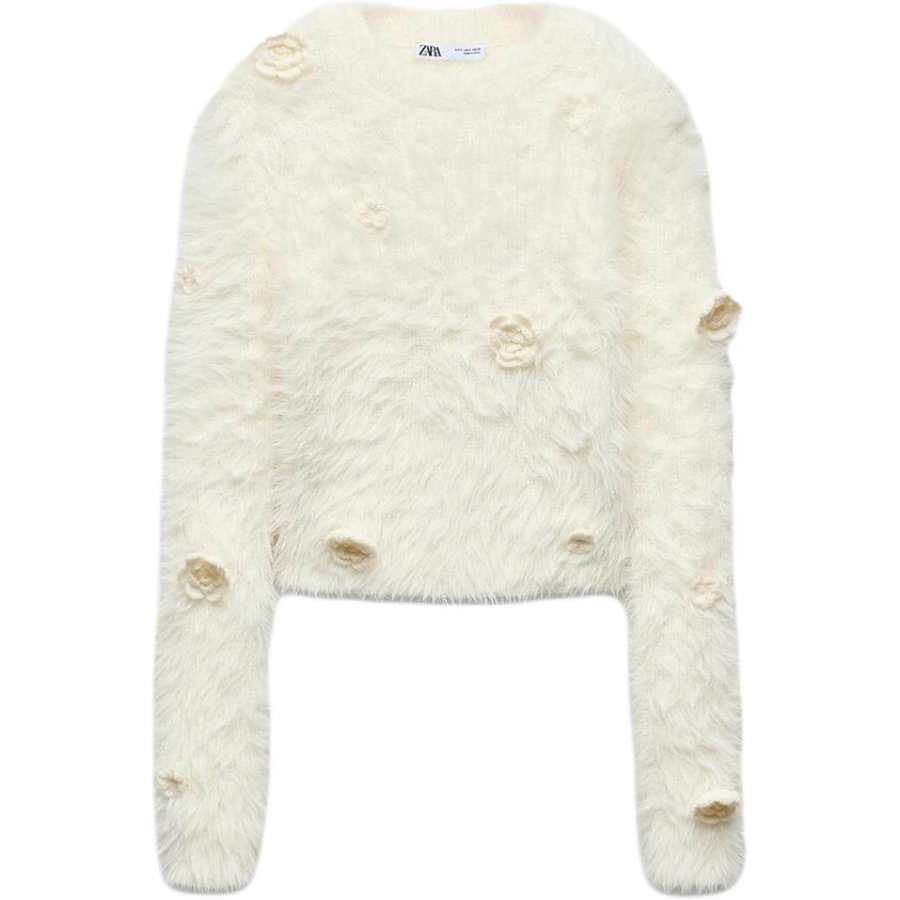 ZARA Knitwear Women's Beige Crew Neck Moderate
