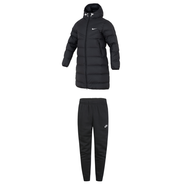 Nike Nike Hooded Mid Length Thermal Coat Comfortable Fleece Lined Elastic Pants Casual Sportswear Men's Black