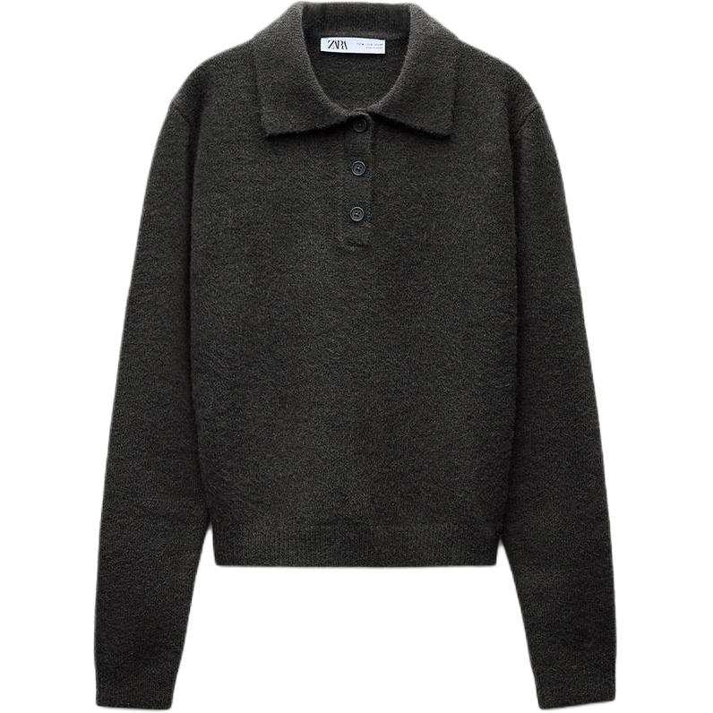 ZARA Knitwear Women's Khaki Polo Collar Moderate Other