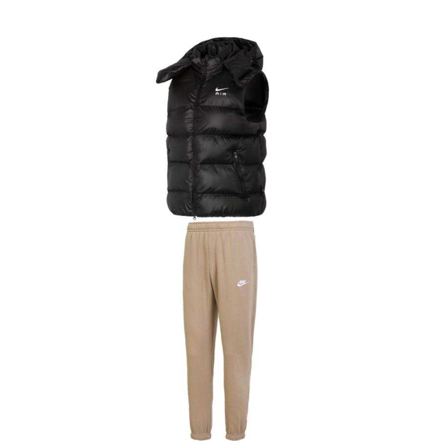 Nike Nike Casual Sportswear Men's Set Black Top+Light Umber Bottom Detachable Hood Moderate