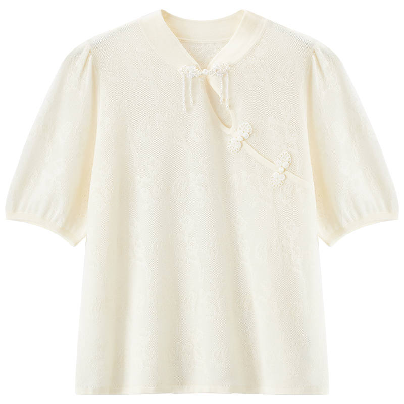 XIANGYING Shirts Women's Beige Stand Collar Moderate Shirt