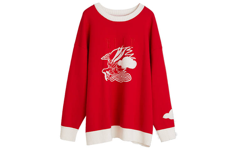 ELLE Knitwear Women's Red Crew Neck Moderate Other
